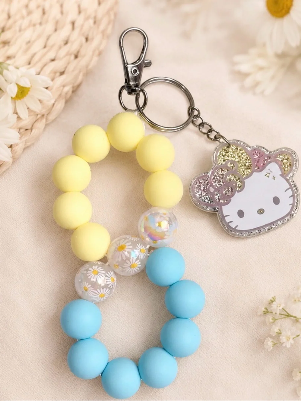 Hello Kitty Yellow and Blue Beaded infinity Keychain